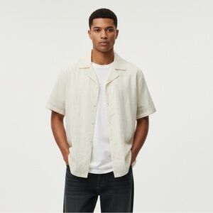 Men's Beige Short Sleeve Shirt Jacket